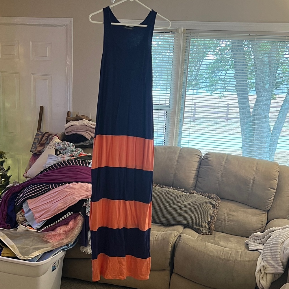 Striped Maxi Dress in Navy and Coral